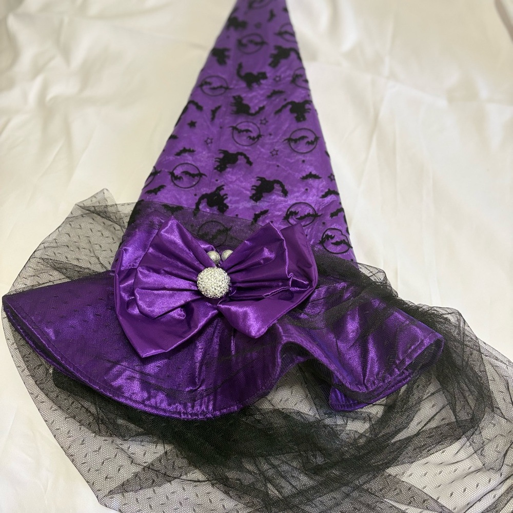 Halloween Purple Witch Hat with Black Tulle